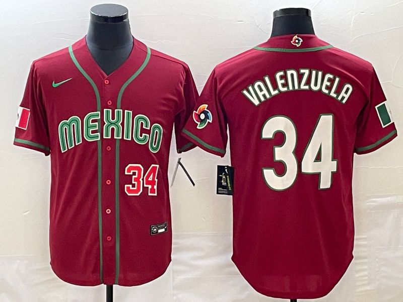 Men 2023 World Cub Mexico 34 Valenzuela Red Nike MLB Jersey7